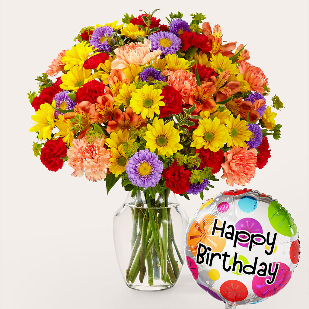 Kaleidoscope Bouquet with Birthday Balloon – ALISA'S UNIQUE DESIGNS, Spencer WV