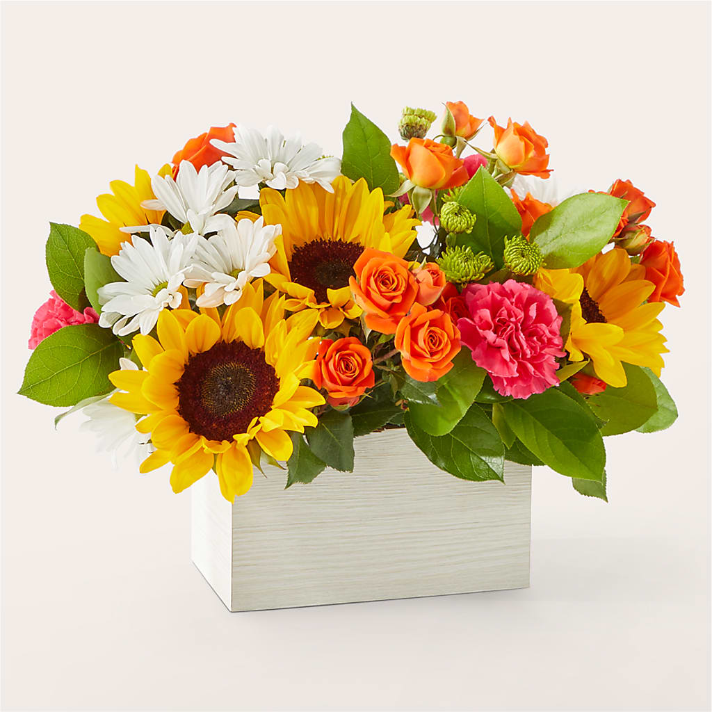 Sun-drenched Blooms Box Bouquet – ALISA'S UNIQUE DESIGNS, Spencer WV