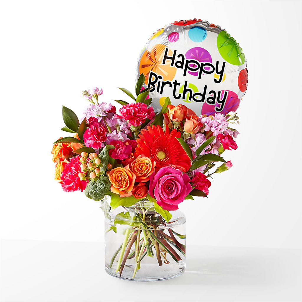 Fiesta Bouquet with Birthday Balloon – ALISA'S UNIQUE DESIGNS, Spencer WV