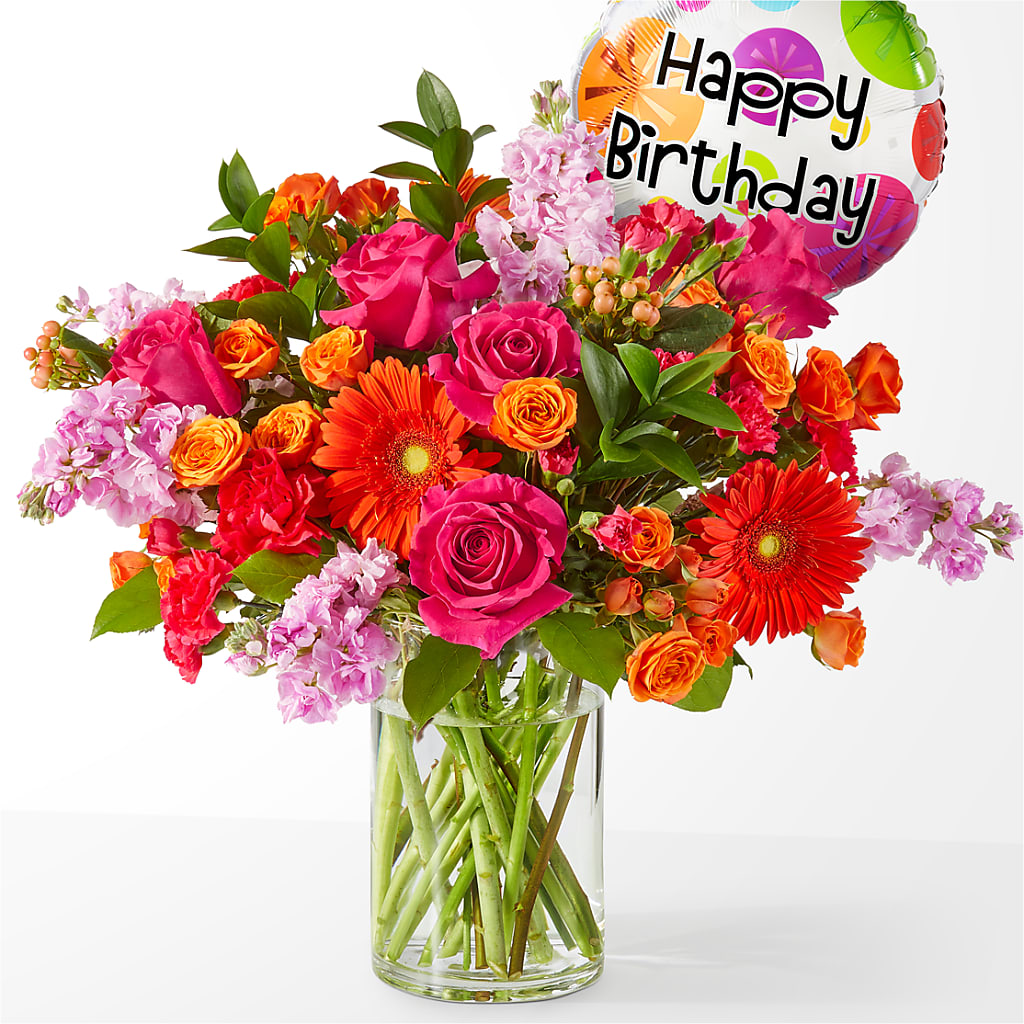 Fiesta Bouquet with Birthday Balloon – ALISA'S UNIQUE DESIGNS, Spencer WV