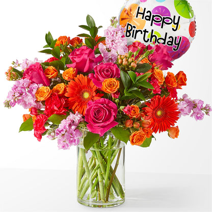 Fiesta Bouquet with Birthday Balloon – ALISA'S UNIQUE DESIGNS, Spencer WV
