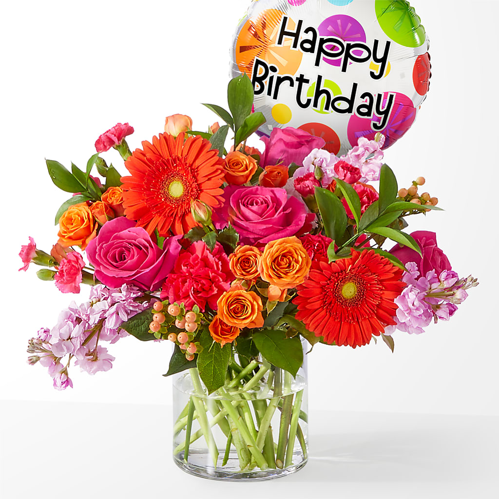 Fiesta Bouquet with Birthday Balloon – ALISA'S UNIQUE DESIGNS, Spencer WV