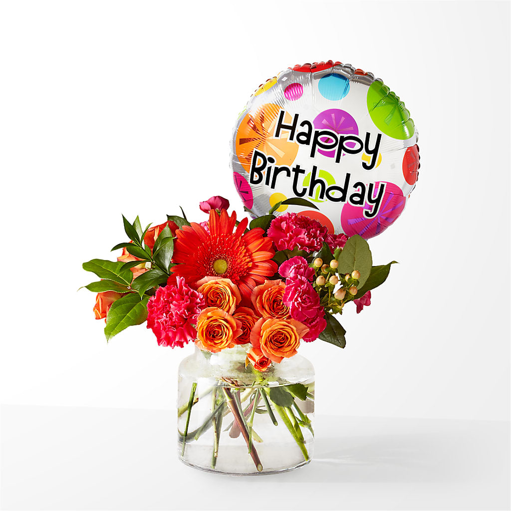 Fiesta Bouquet with Birthday Balloon – ALISA'S UNIQUE DESIGNS, Spencer WV