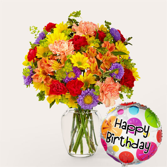 Kaleidoscope Bouquet with Birthday Balloon – ALISA'S UNIQUE DESIGNS, Spencer WV