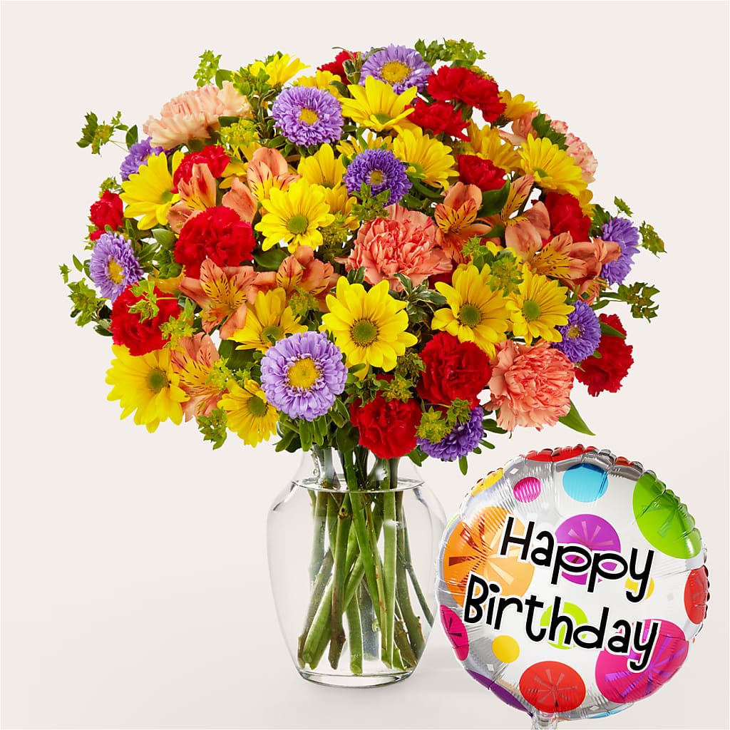 Kaleidoscope Bouquet with Birthday Balloon – ALISA'S UNIQUE DESIGNS, Spencer WV