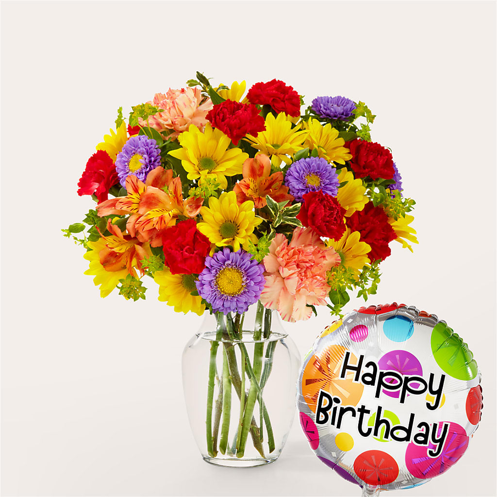 Kaleidoscope Bouquet with Birthday Balloon – ALISA'S UNIQUE DESIGNS, Spencer WV