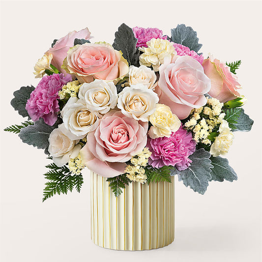 Blissful Moments Bouquet with Ivory Vase – ALISA'S UNIQUE DESIGNS, Spencer WV