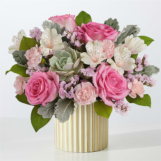 Dusty Rose Bouquet with Ivory Vase – ALISA'S UNIQUE DESIGNS, Spencer WV