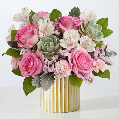 Dusty Rose Bouquet with Ivory Vase – ALISA'S UNIQUE DESIGNS, Spencer WV