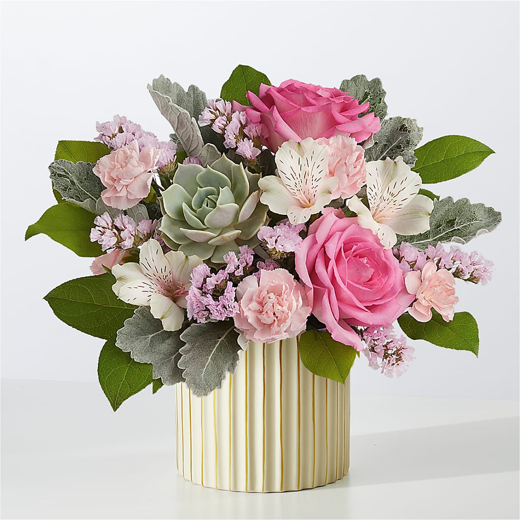 Dusty Rose Bouquet with Ivory Vase – ALISA'S UNIQUE DESIGNS, Spencer WV